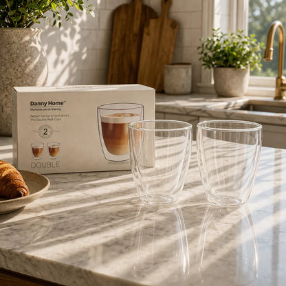 Danny Home Double Walled Cappuccino Glasses 200ml - 2Pcs Set
