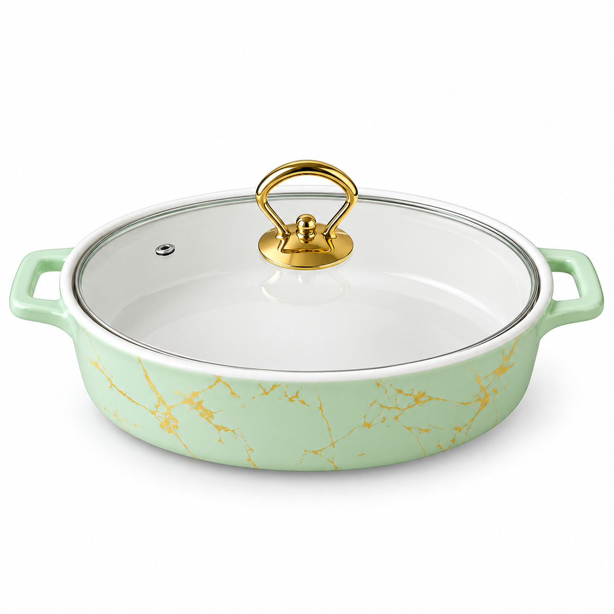 Brilliant 14-Inch Oval Ceramic Casserole Dish with Glass Lid