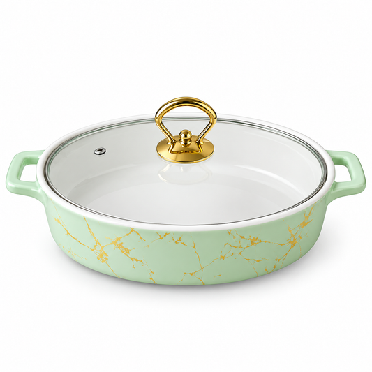 Brilliant 14-Inch Oval Ceramic Casserole Dish with Glass Lid