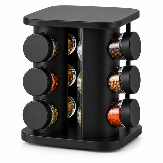 Modern Matte Black Revolving Spice Organizer (12 Pc.)