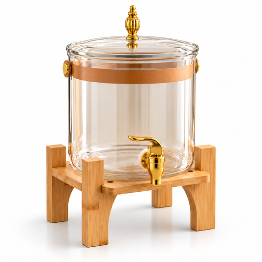6.5L Glass Beverage Dispenser with Wooden Stand (Clear)