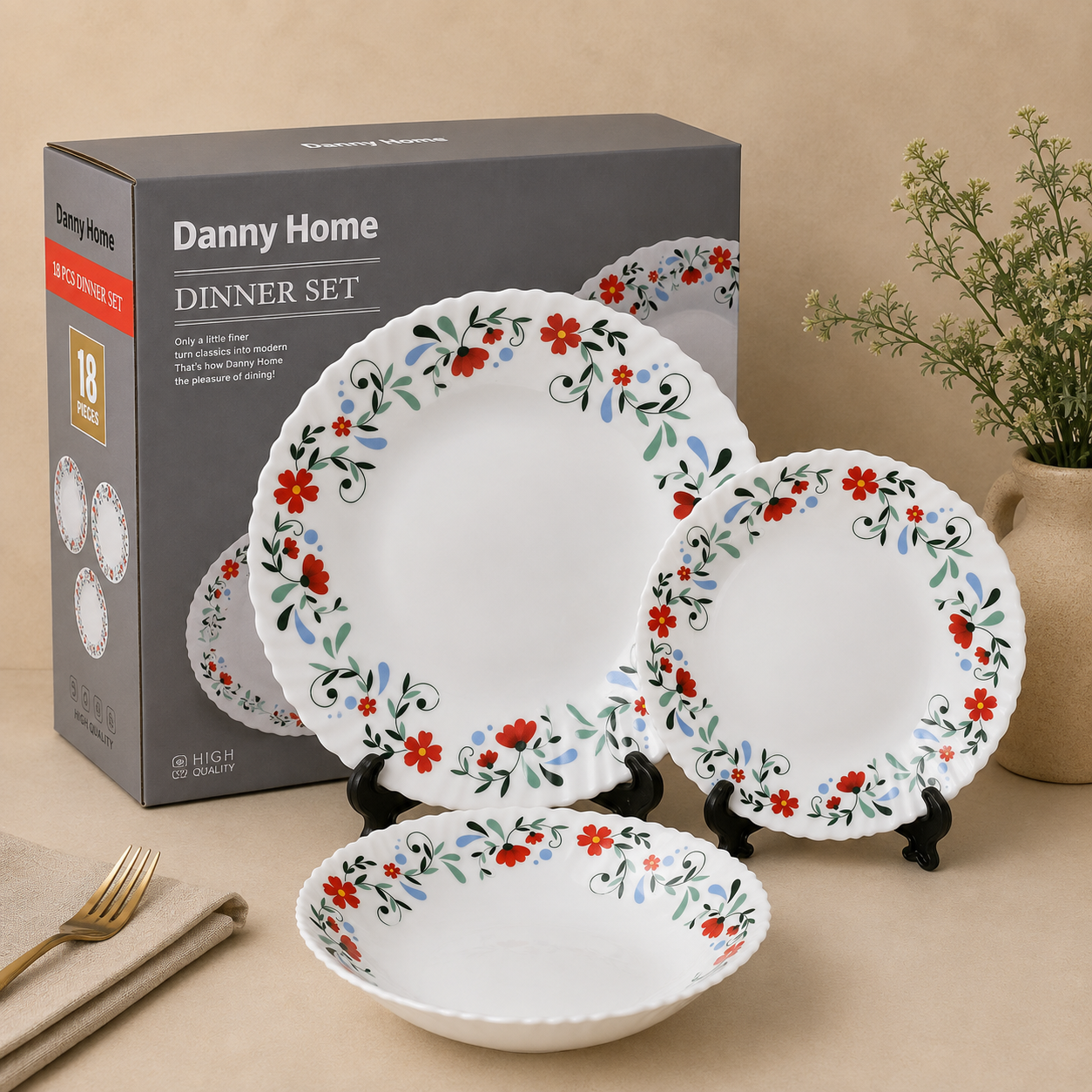 Danny Home 18 Pcs Scarlet Blossom Dinner Set