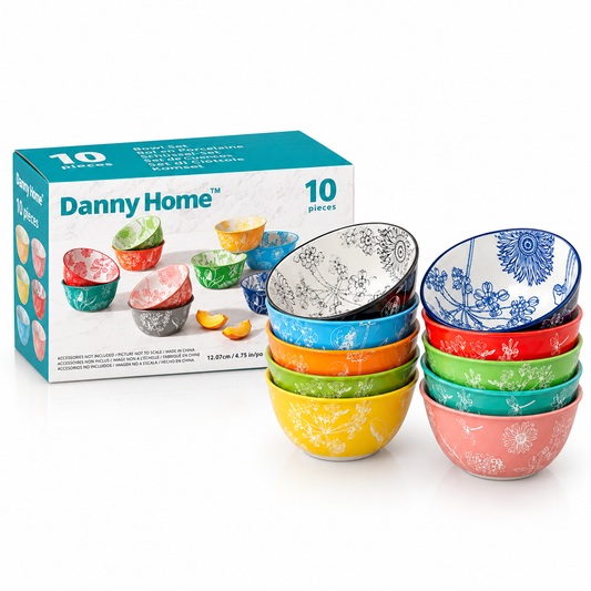 Danny Home 4.75″ Floral Dinner Bowl 10-Piece Set
