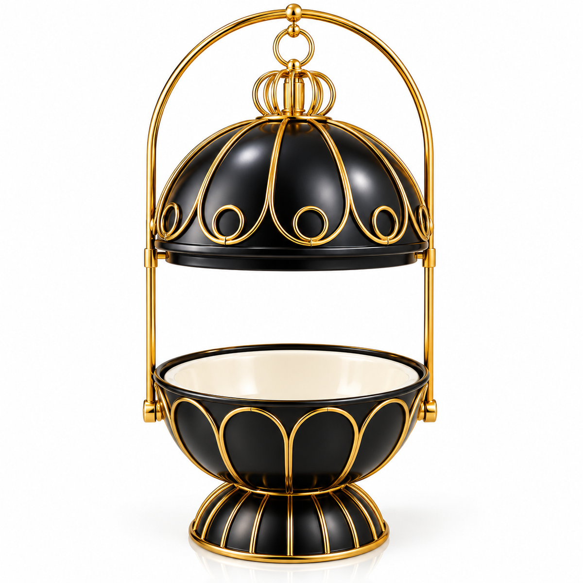 Brilliant Royal Black & Gold Hanging Casserole with Stand – 3L