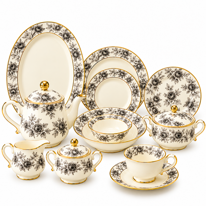 Platinum Rose Elegance Porcelain Dinner Set – 61 Pieces