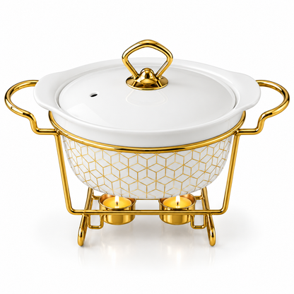 Brilliant Elegant Glow 2.6L Deep Round Ceramic Casserole with Metal Stand