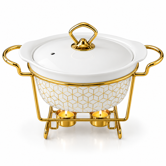 Brilliant Elegant Glow 2.6L Deep Round Ceramic Casserole with Metal Stand