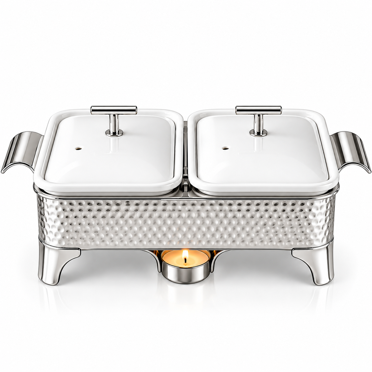 Brilliant Premium 12-Inch Double Rectangular Chafing Dish with Candle Stand