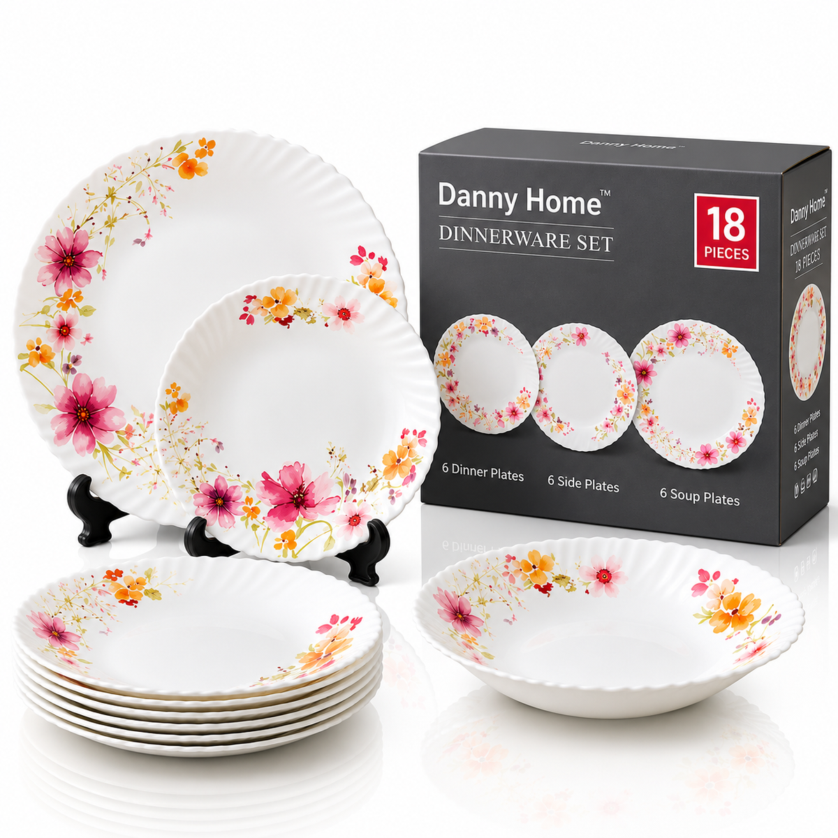 Danny Home 18 Pcs Floral Dinnerware Set