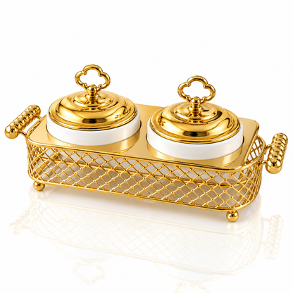 Brilliant Dual Round Bowl Set with Metal Stand