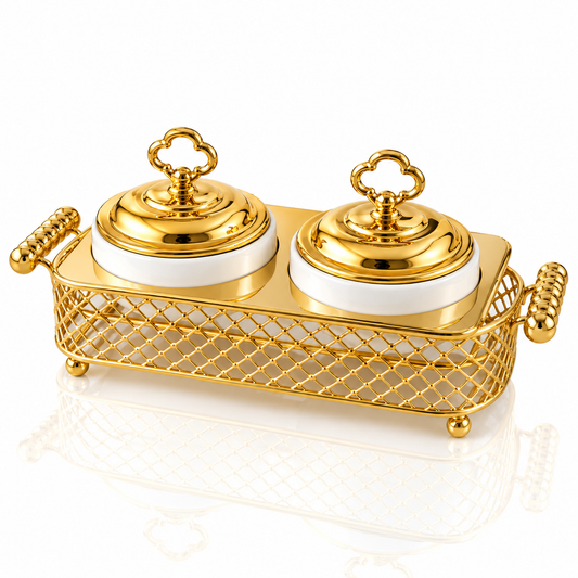 Brilliant Dual Round Bowl Set with Metal Stand