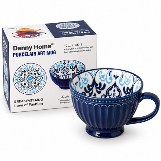 Danny Home 355ml Porcelain Art Mug – Navy Blue