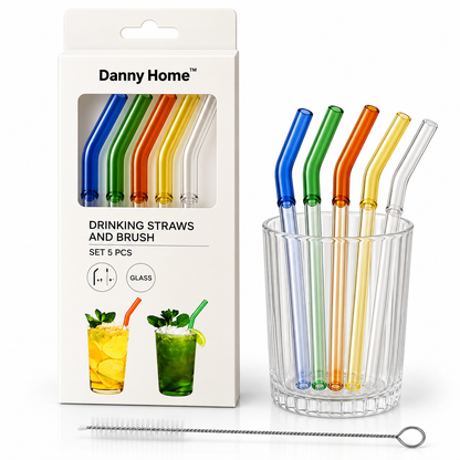 Danny Home 5Pcs Glass Drinking Straw Set – 20cm