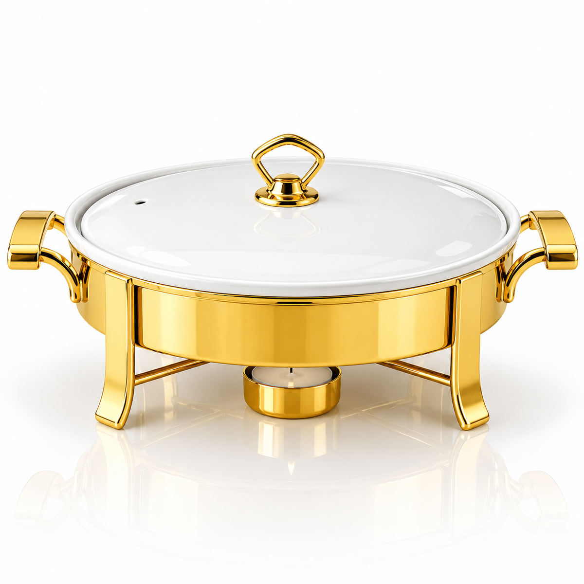 Brilliant Golden Ceramic Rectangular Chafing Dish with Candle Stand