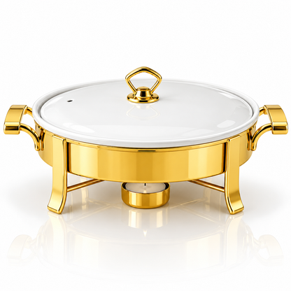 Brilliant Golden Ceramic Rectangular Chafing Dish with Candle Stand