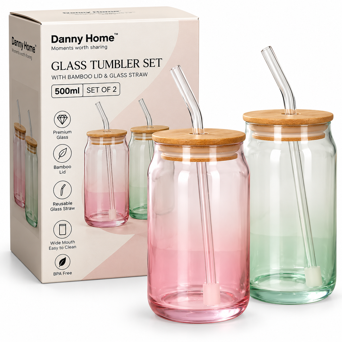 Danny Home Cola Drinking Glass Cup 2pcs 500ml