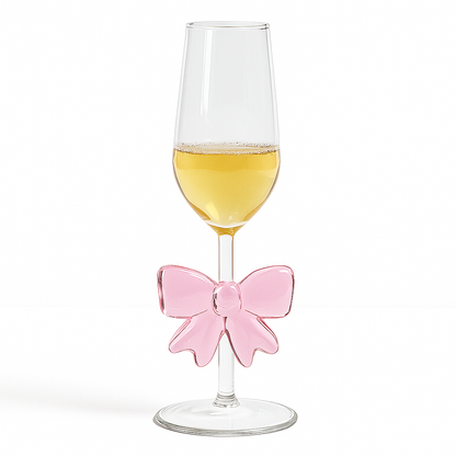 Pink Bow Champagne Flute Glass