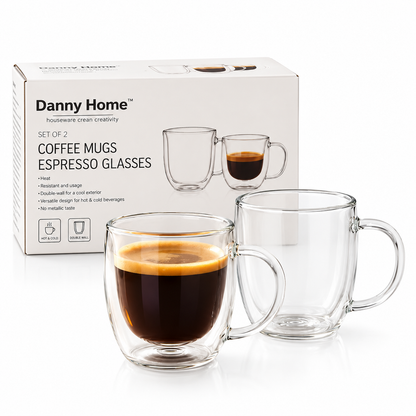 Danny Home Double Walled Glass Mug with Handle 80ml