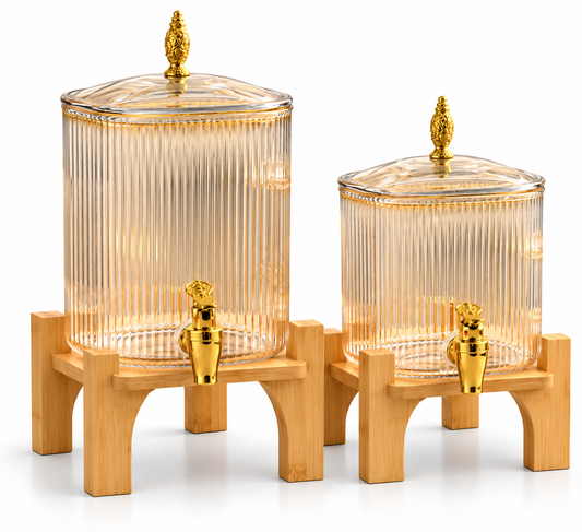 Glass Beverage Dispenser with Wooden Base (Clear)