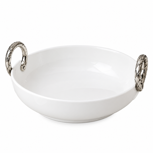 Brilliant Silver Essence 10.25" Oval Ceramic Bowl with Ceramic Handles