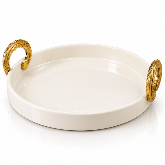 Brilliant Golden Leaf 10.75" Ceramic Plate with Ceramic Handles
