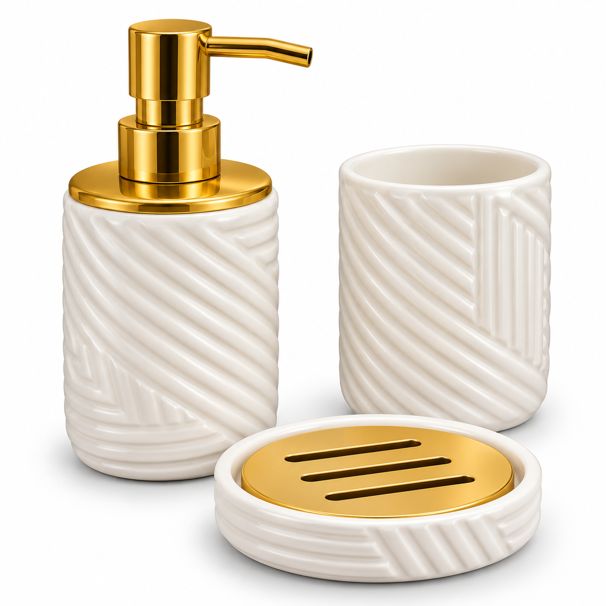 Brilliant Luxury Round White Bathroom Accessory Set
