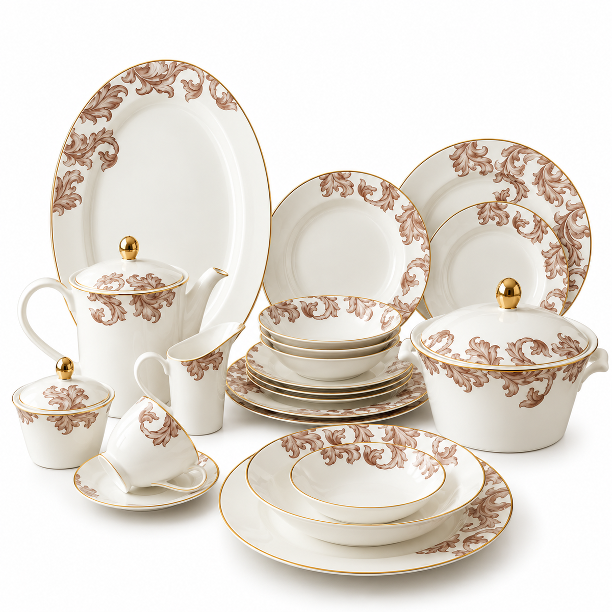 Imperial Arabesque Porcelain Dinner Set – 61 Pieces