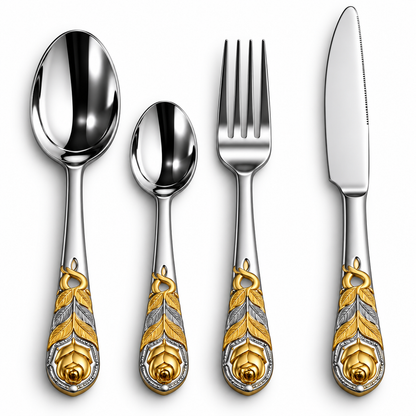 Luxury Gold Floral 24-Piece Cutlery Set
