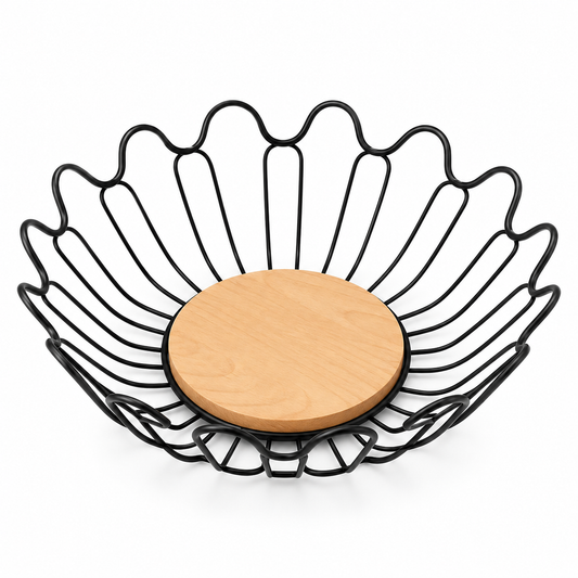 Leaf Shaped Metallic & Oak Fruit Basket