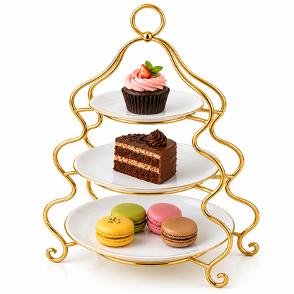 Brilliant 3-Tier Serving Stand with Ceramic Plates