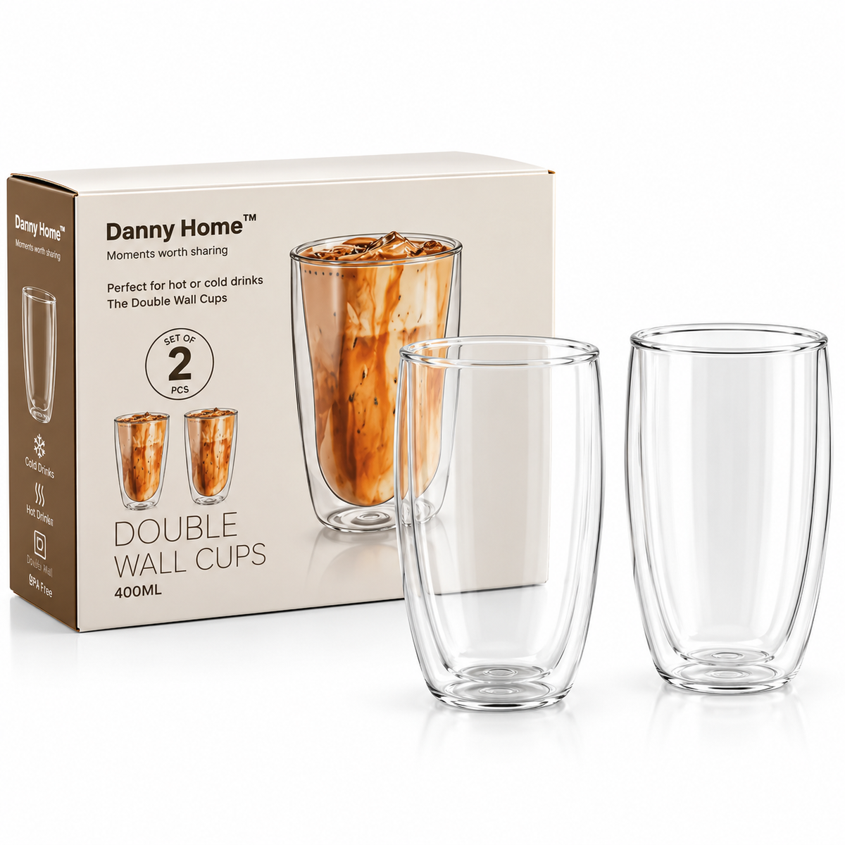 Danny Home 400ml Double Walled Glass - 2Pcs Set