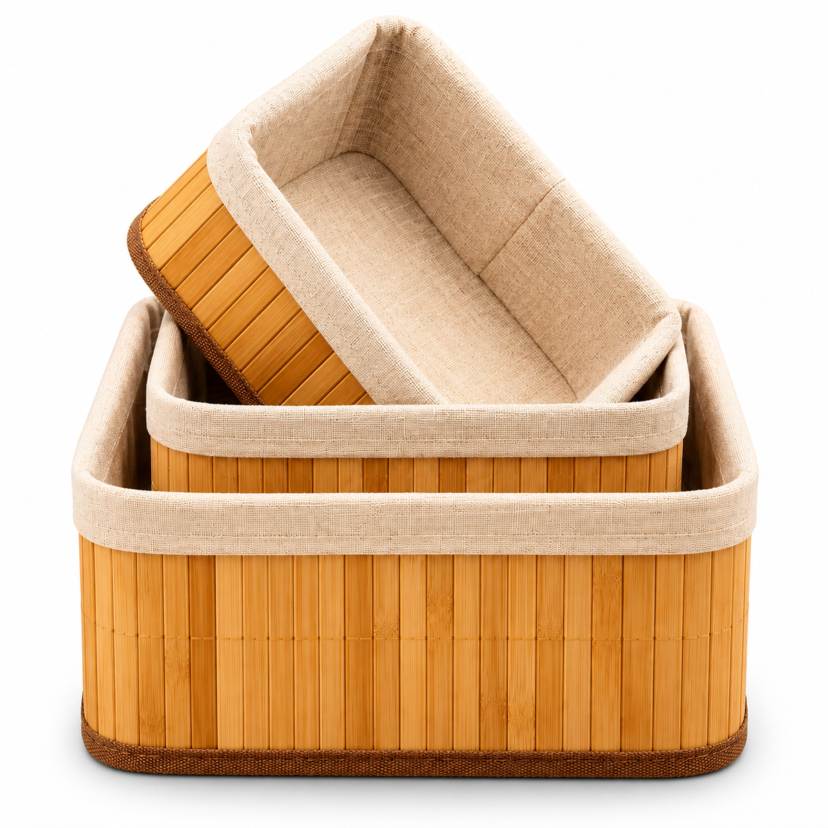 Luxe Bamboo Storage Basket Set – 3 Pcs | Square