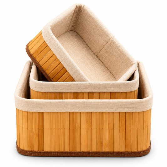 Luxe Bamboo Storage Basket Set – 3 Pcs | Square