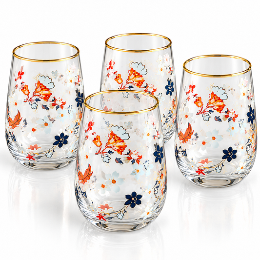 Danny Home Floral Glass Tumbler Set – 410ml (4 Pcs)