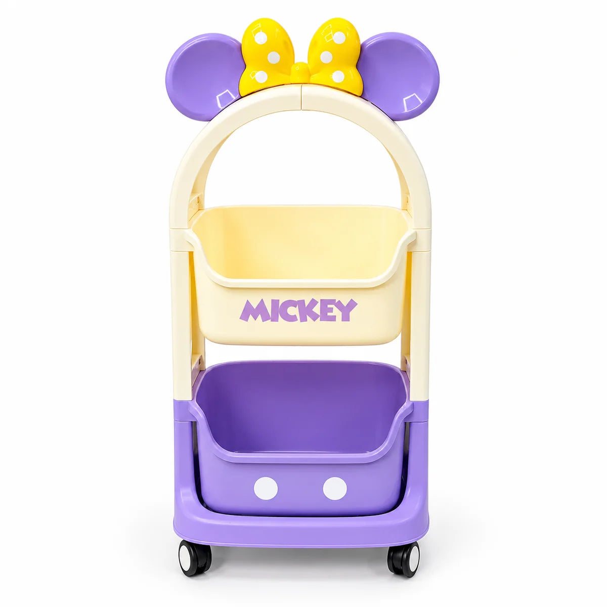 Two-Layer Cartoon Storage Trolley with Wheels – Purple & Yellow