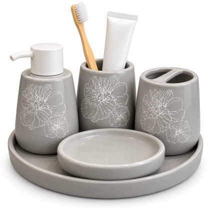 Brilliant Luxury Gray Floral Bathroom Tray Set