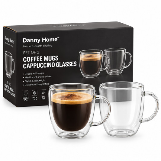 Danny Home Double Walled Cappuccino Glasses with Handle 200ml