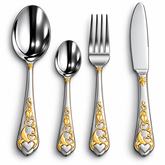 Royal Gold Heart 24-Piece Stainless Steel Cutlery Set