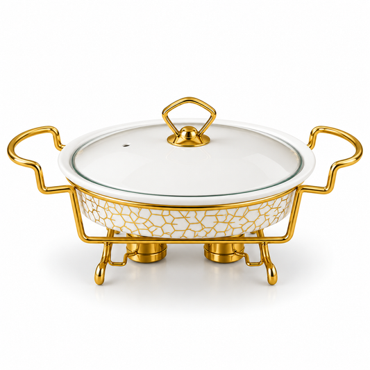 Brilliant Golden Harmony 11" Ceramic Casserole with Metal Stand
