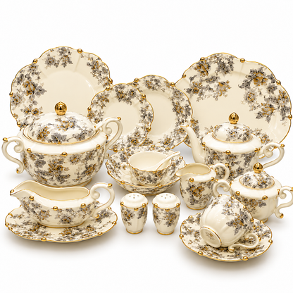 Royal Albert 75 Pcs Dinner Set – Premium Grey Floral Bone China Collection