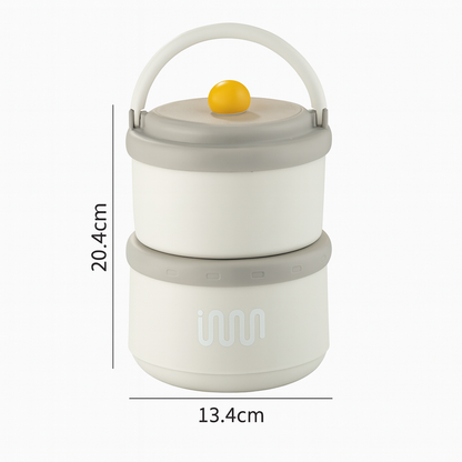 Stainless Steel 2Pcs Lunch Box with Foldable Spoon & Handle