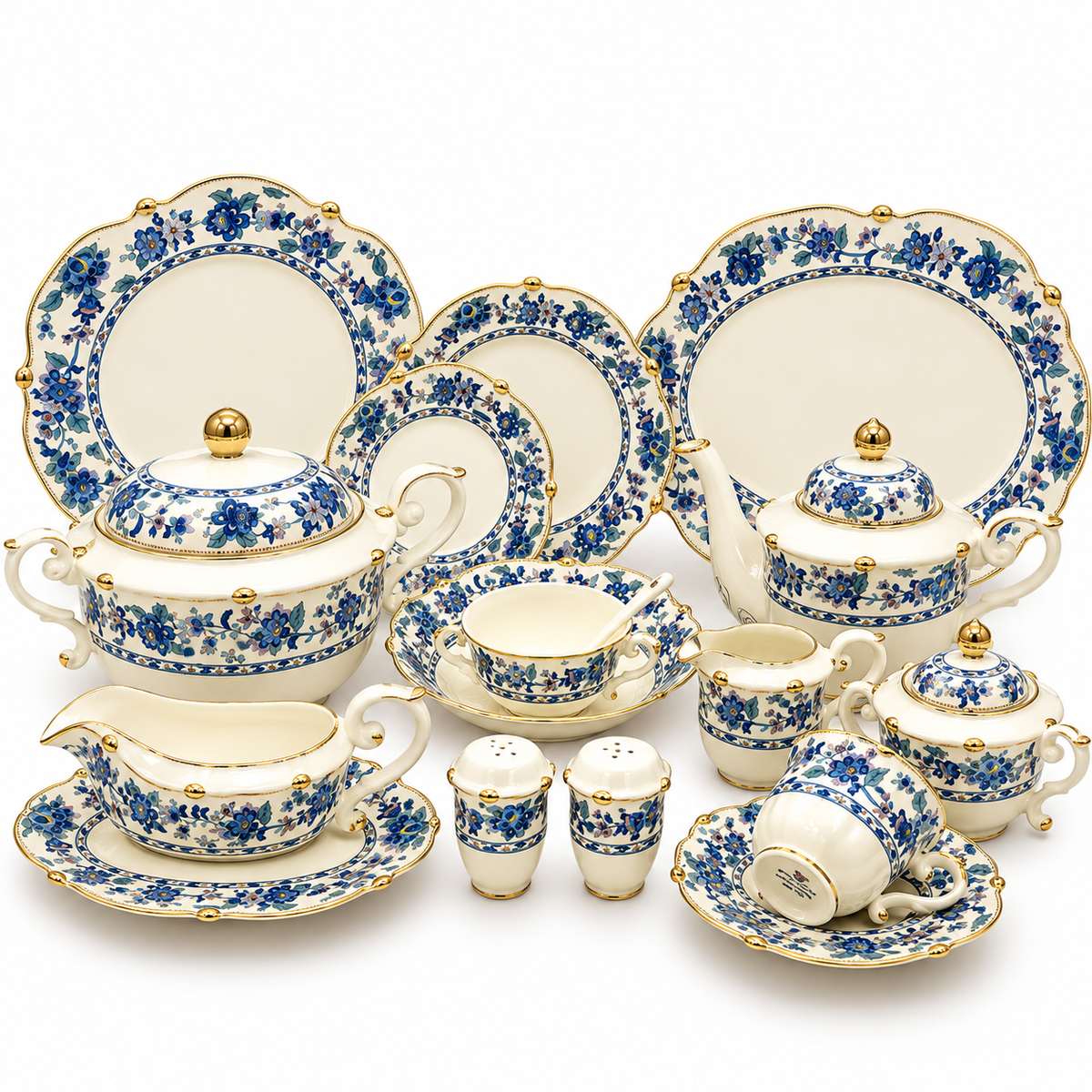 Royal Albert 75 Pcs Dinner Set – Premium Blue Floral Bone China Collection