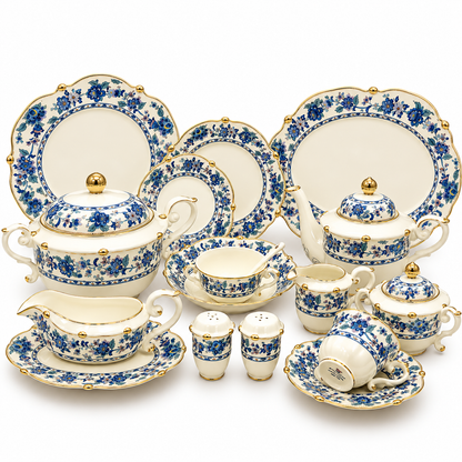 Royal Albert 75 Pcs Dinner Set – Premium Blue Floral Bone China Collection