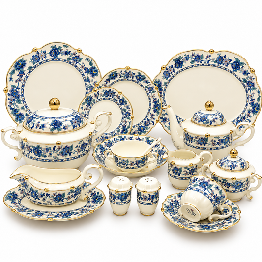 Royal Albert 75 Pcs Dinner Set – Premium Blue Floral Bone China Collection