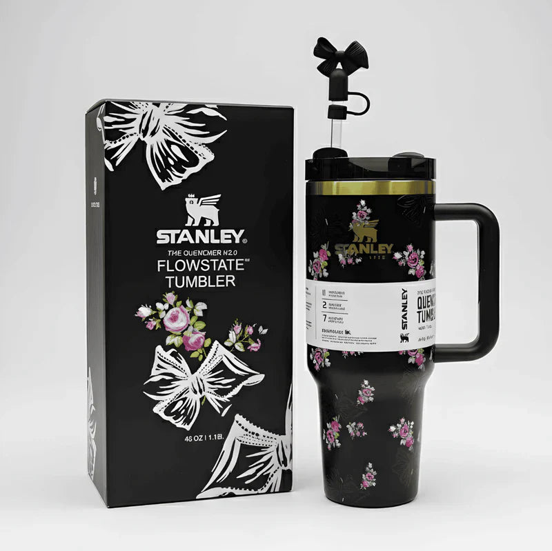 The Floral Quencher H2.0 FlowState™ Tumbler | 40 OZ | Black