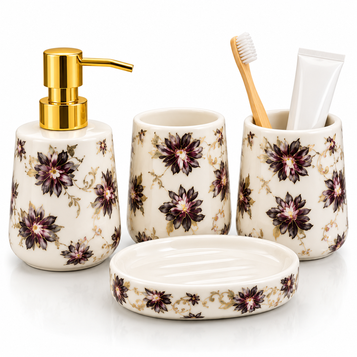 Brilliant Luxury Dark Flower Bathroom Accessory Set
