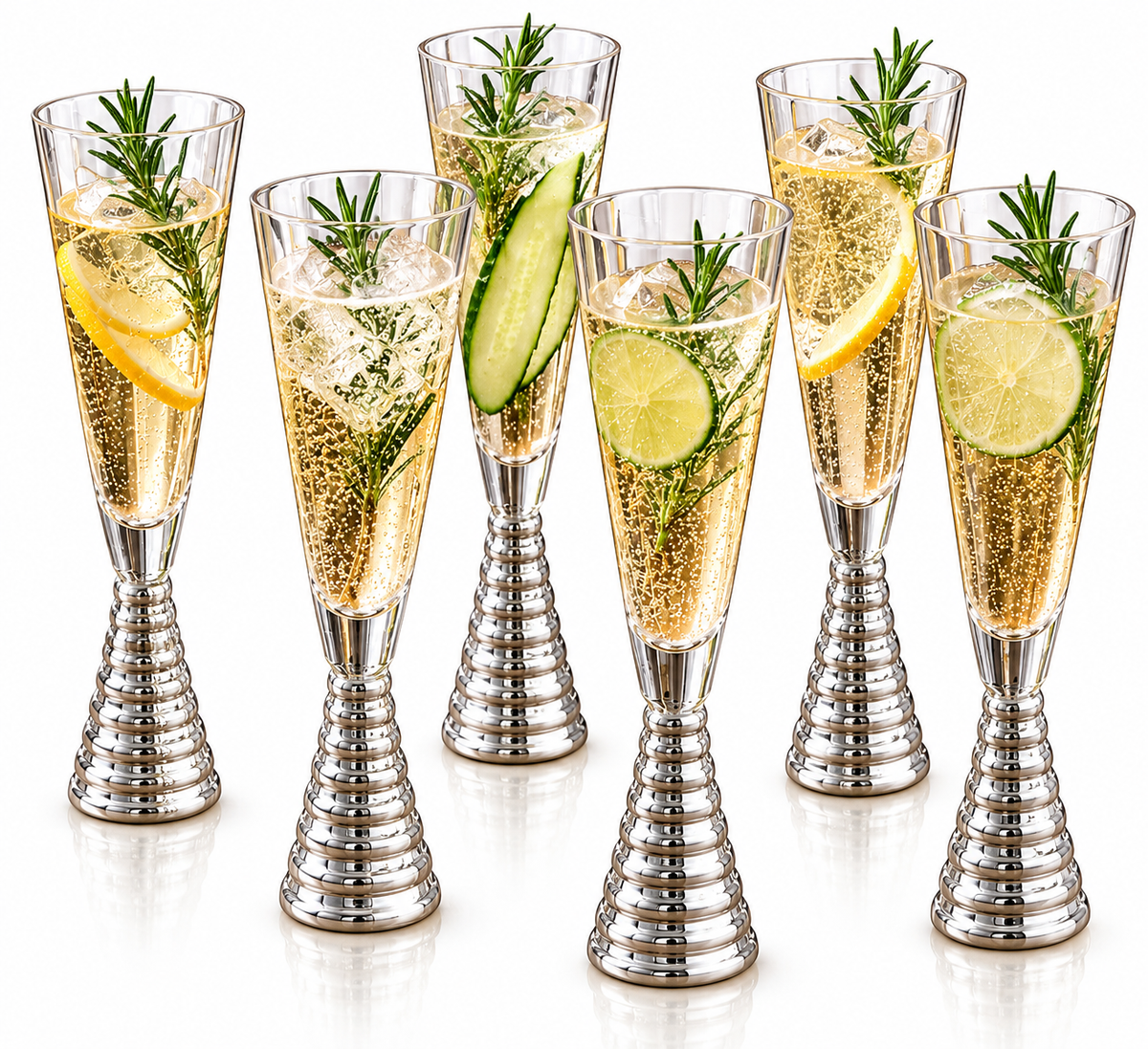 Screw Champagne Flutes Glass - Silver - Set of 6