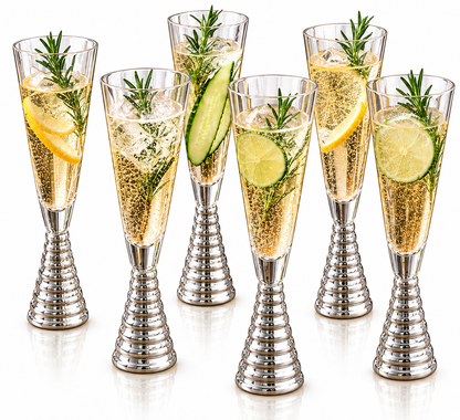 Screw Champagne Flutes Glass - Silver - Set of 6