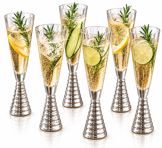 Screw Champagne Flutes Glass - Silver - Set of 6