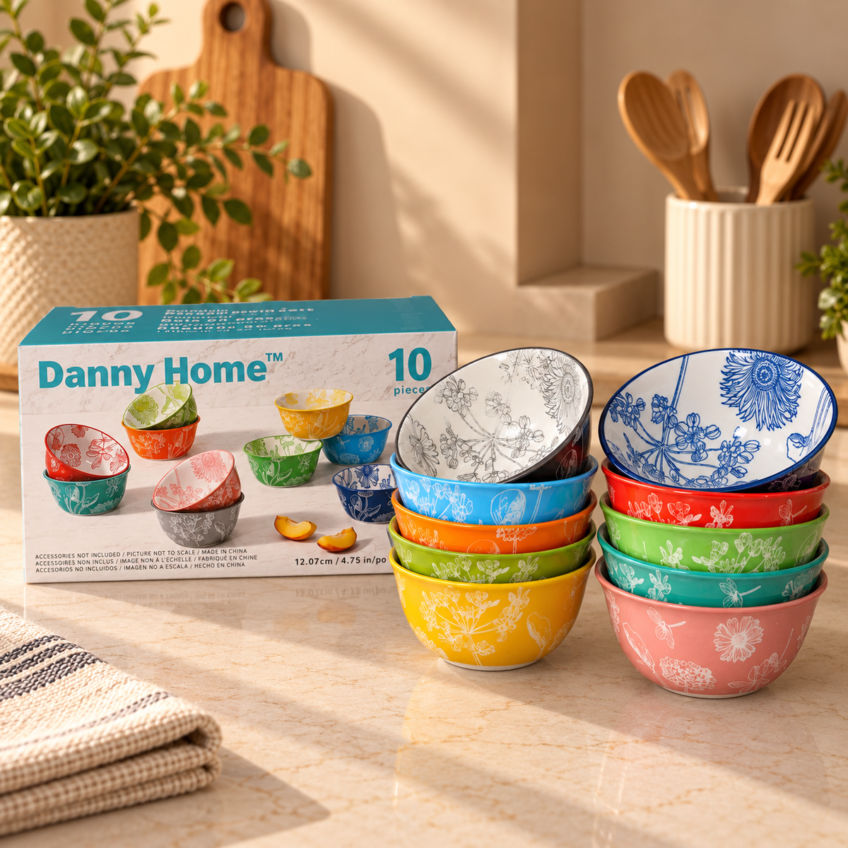 Danny Home 4.75″ Floral Dinner Bowl 10-Piece Set